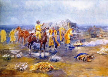 Impresionismo Painting - mañana lluviosa 1904 Charles Marion Russell vaquero de Indiana